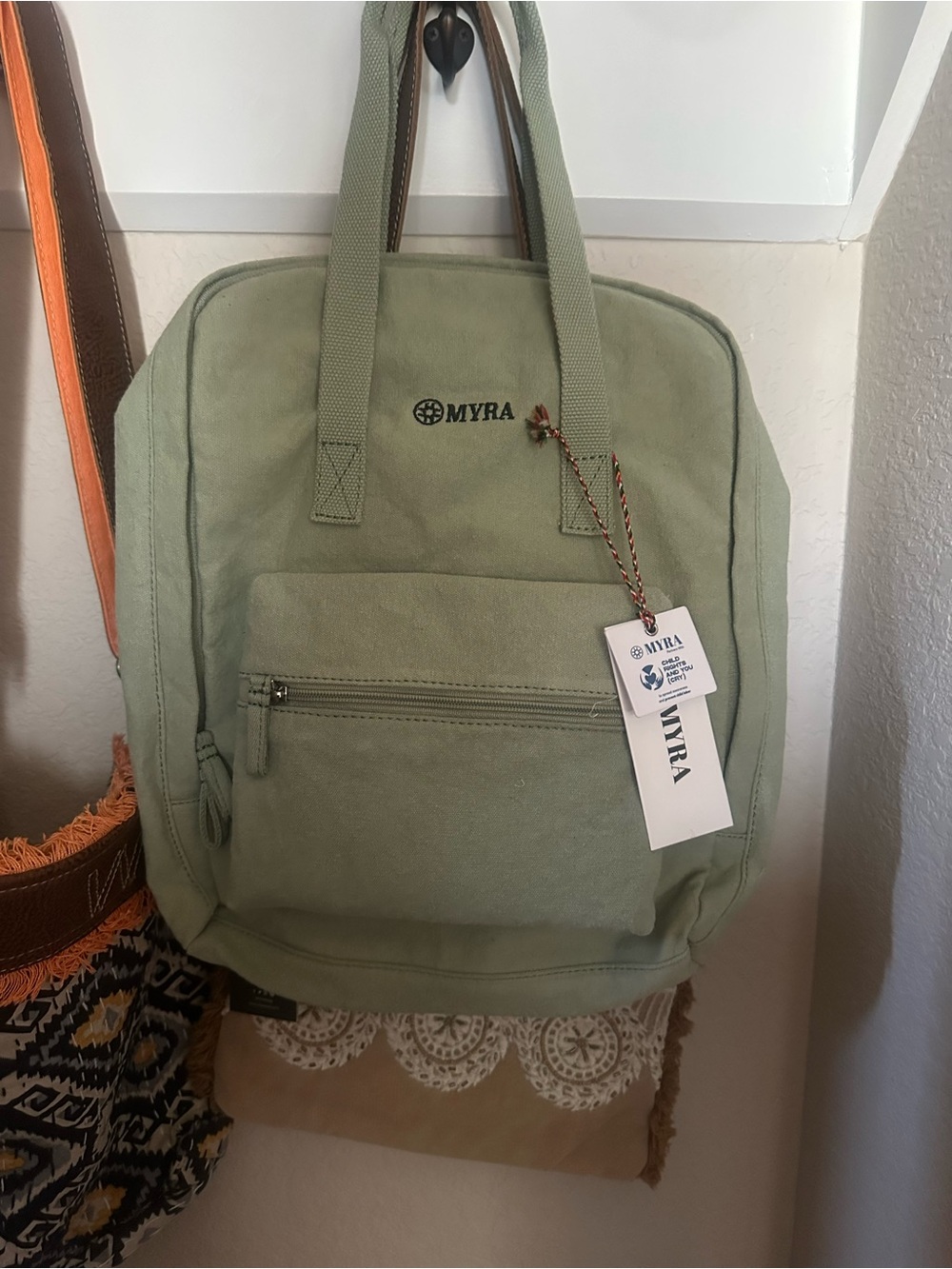 Myra Bag Sage Green Canvas Backpack